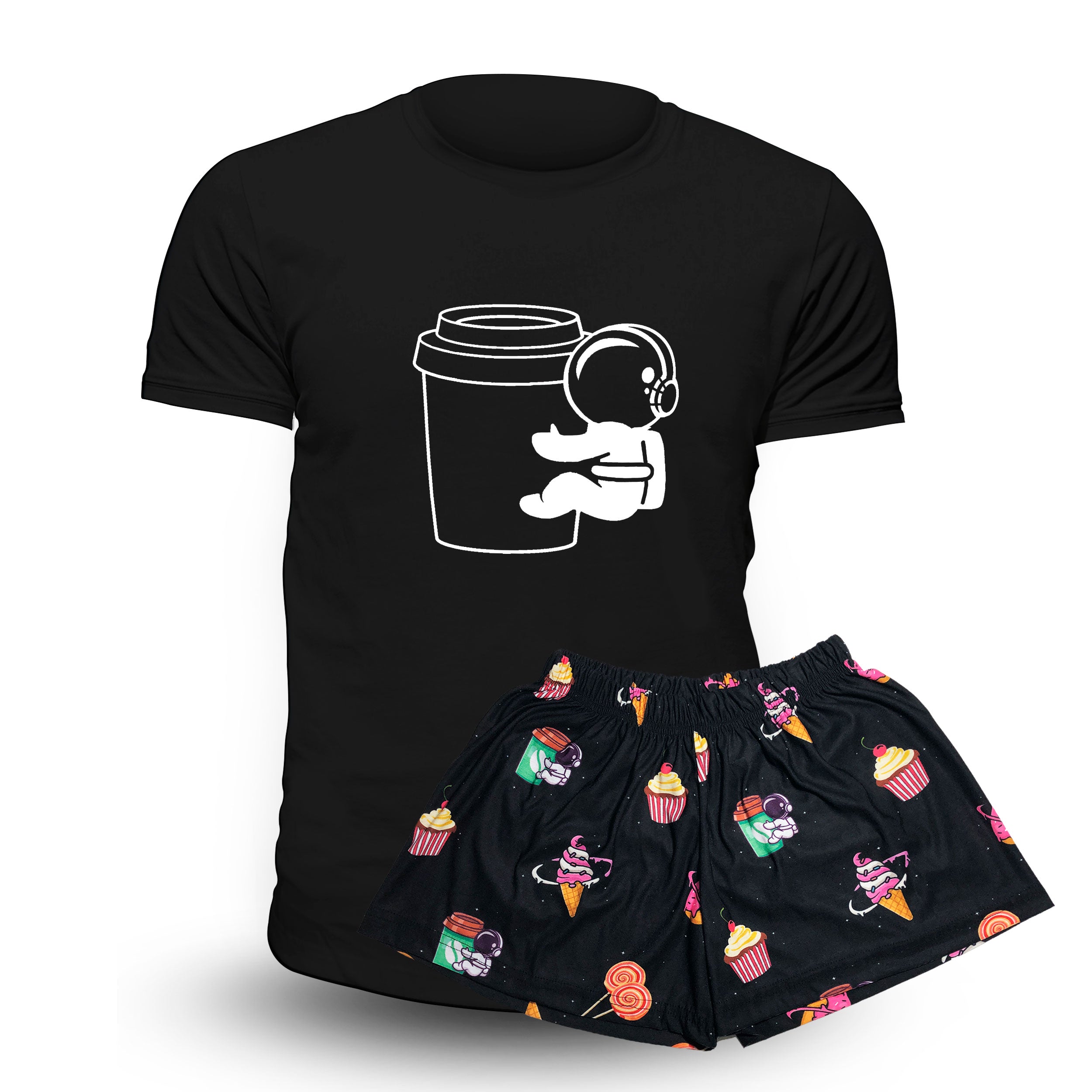 Pijama Corto Galaxia Remera Negra Unisex