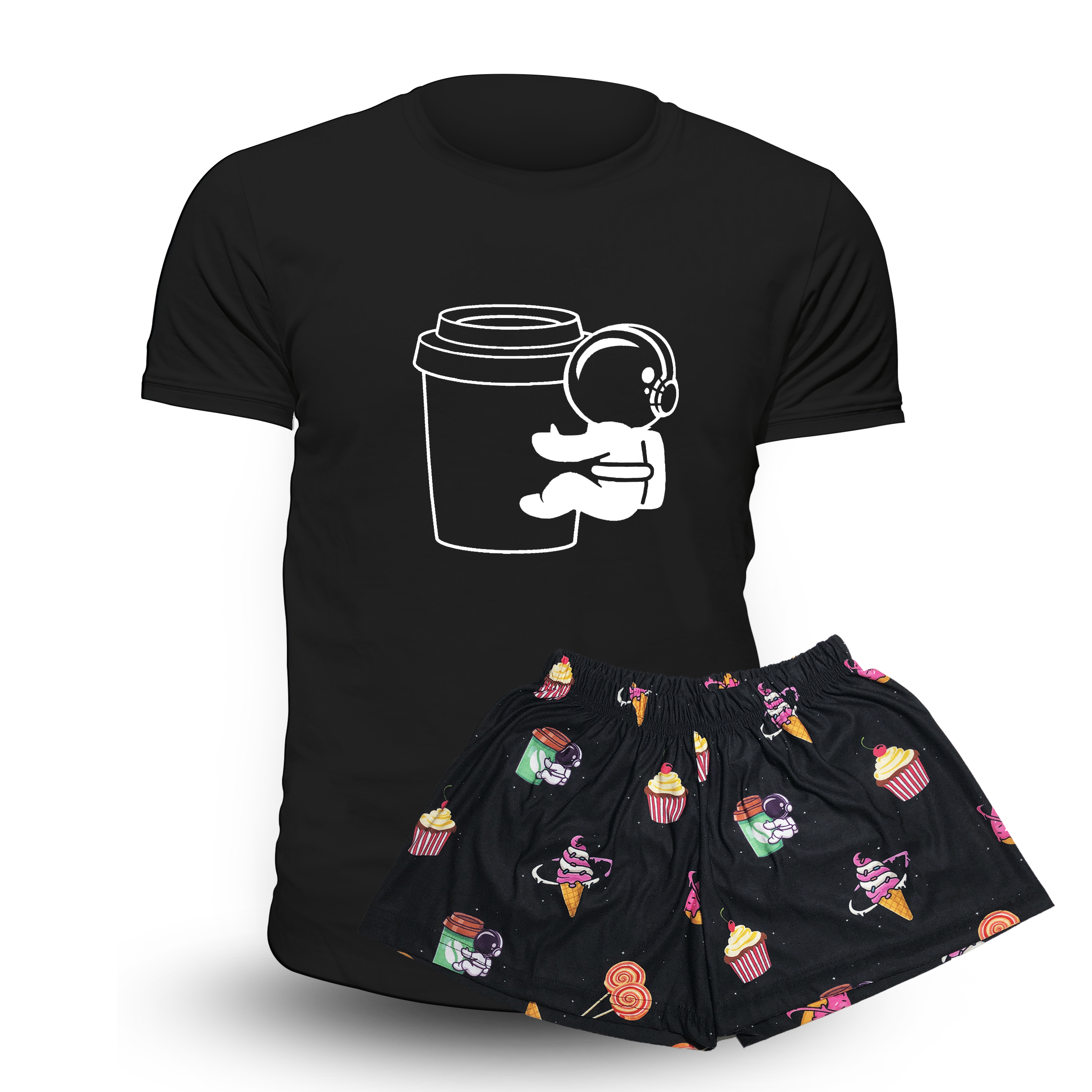 Pijama Corto Galaxia Remera Negra Unisex