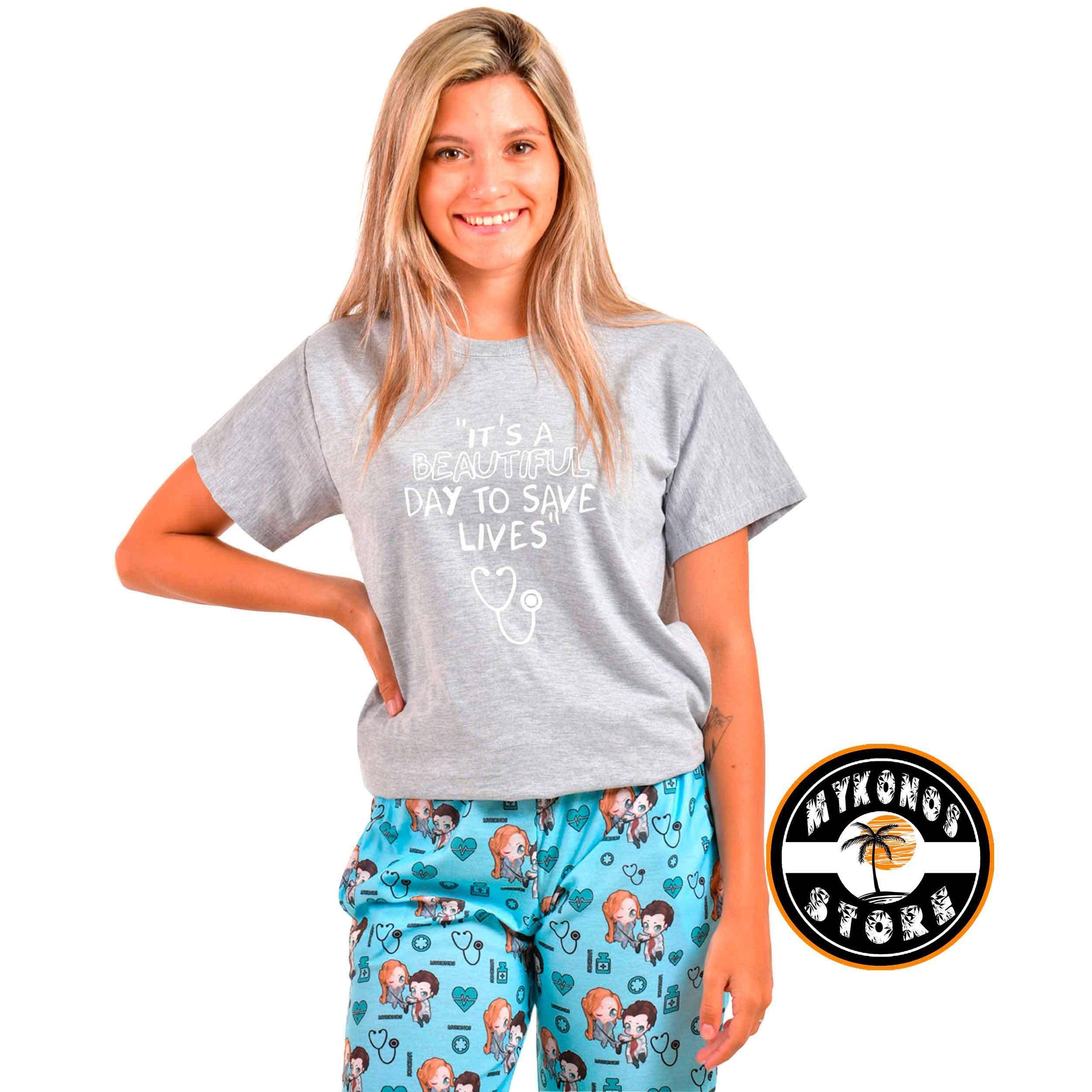Conjunto Pantalon y Remera Gris Grey's Save Lives Unisex - Mayorista Store Mykonos